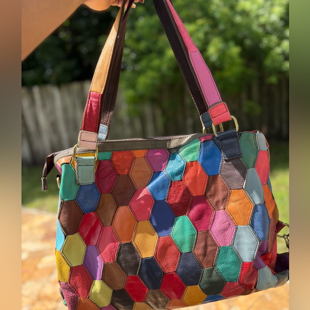 Amerileather Miya Handbag/Shoulder Bag #1738-9 Multicolor Patchwork Shoulder Bag - Picture 3 of 8